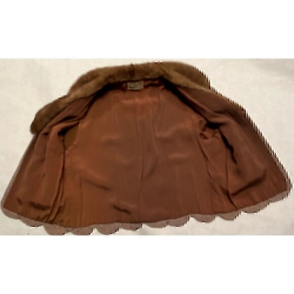 Vintage 40s 50s Pam Stewart ribbon knit crop coat chocolate brown mink collar - Picture 12 of 17